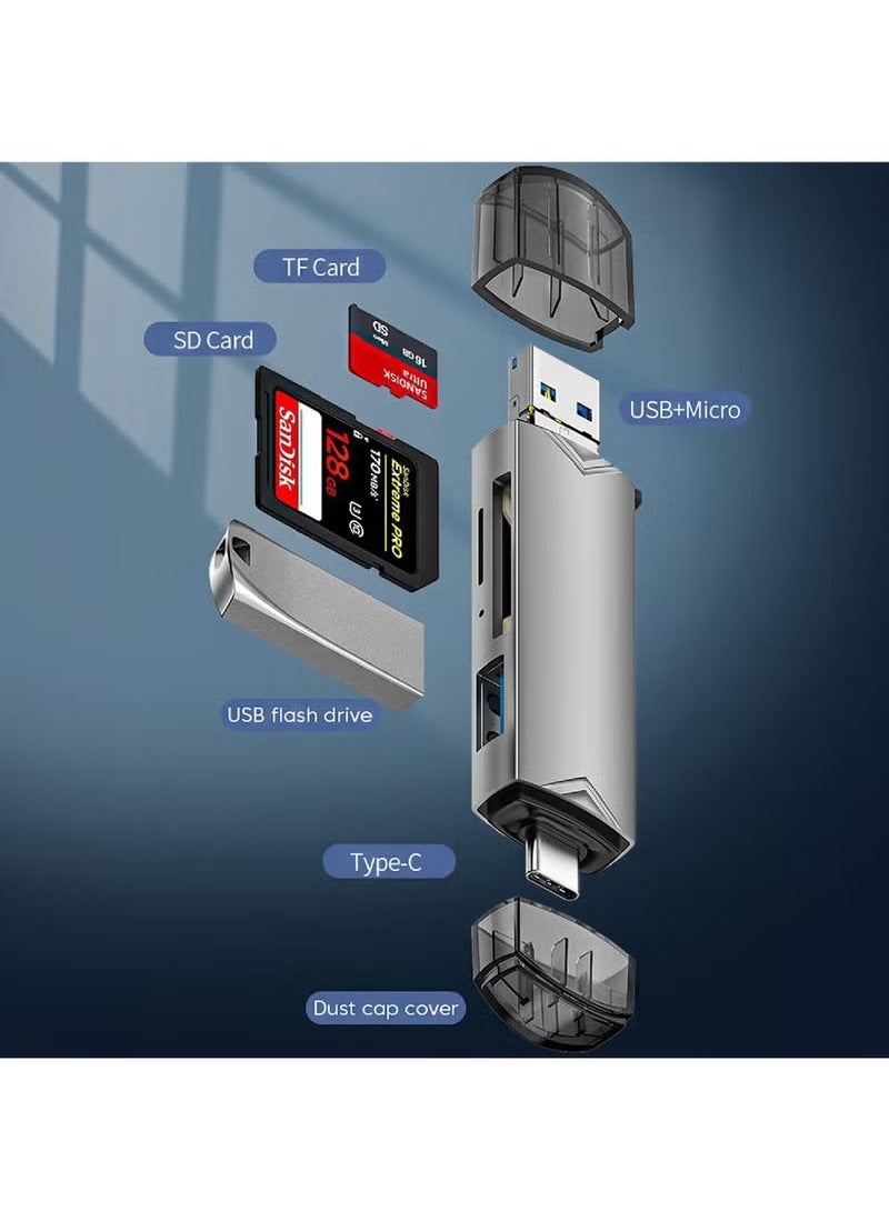 قارئ بطاقة SD ، USB C 6 في 1 ، موصل محول ذاكرة OTG ، USB 3.0 ، USB C ، Micro USB يدعم SD / MicroSD / SDXC / SDHC / MMC / RS-MMC / UHS-I متوافق مع MacBook ، iPad Pro ، هاتف Android ، كمبيوتر شخصي ، كمبيوتر محمول ، إلخ - Image 3