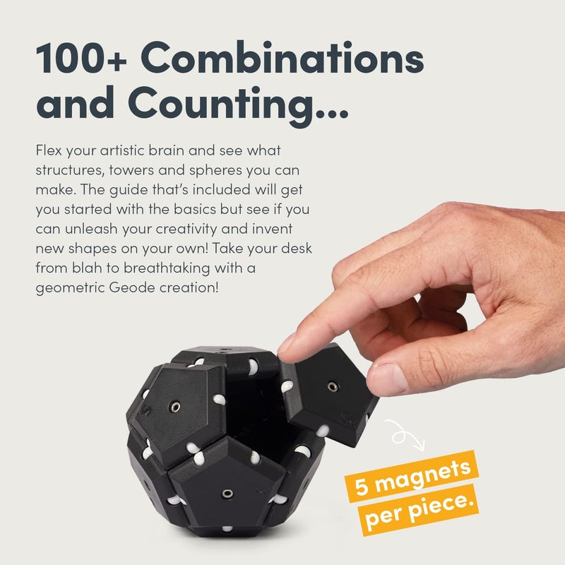 Speks Geode Pentagons Magnetic Fidget Toy for Adults & Teens 14+ | Sensory Gadget for Stress Relief, Office Desk Toy Present, Christmas Gift, Holiday Stocking Stuffer | Snake Eyes, 12-Piece Set - Image 4