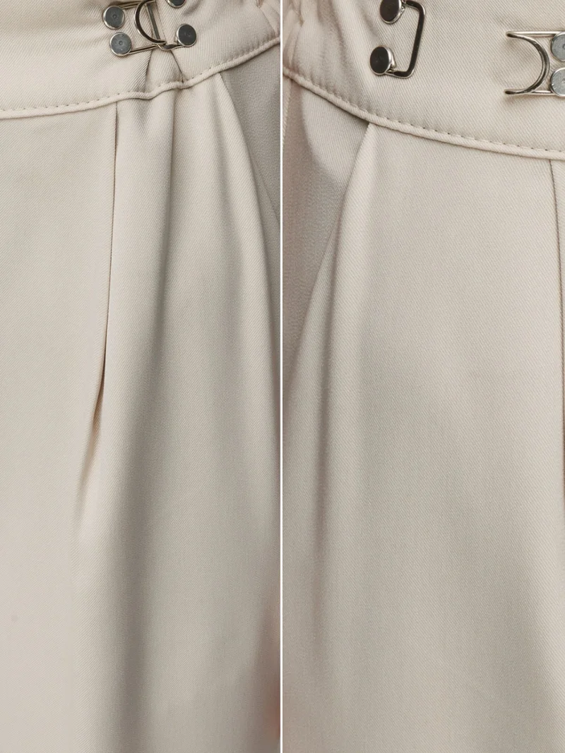 MixRay Stone Natural MIXRAY High Waist Wide Leg Pants with Accessory Detail for Women | Best Price UAE