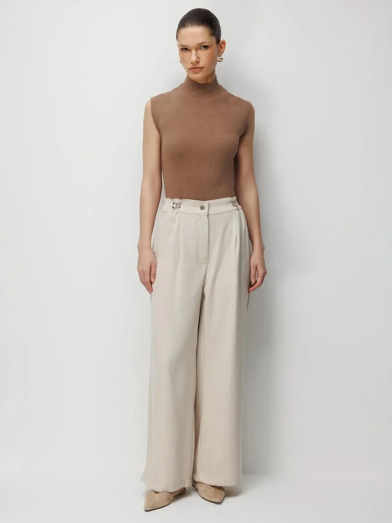 ميكسراي MIXRAY High Waist Wide Leg Pants with Accessory Detail