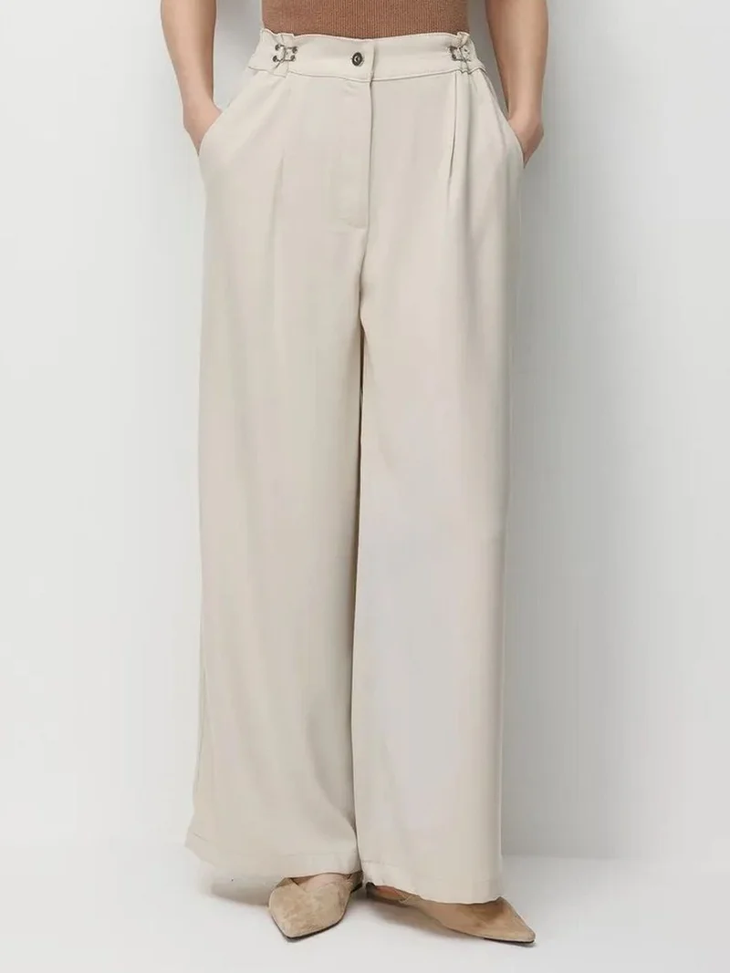 MixRay MIXRAY High Waist Wide Leg Pants with Accessory Detail
