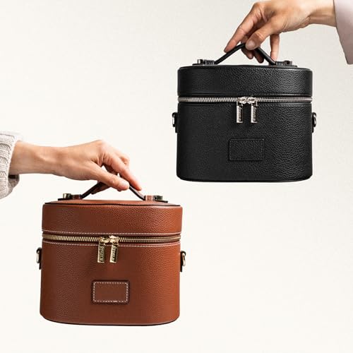 ETOILE - Oval Toiletry Case Ginger brown - Travel Makeup Bag Organizer with Shoulder Strap and Removable Divider - Image 3