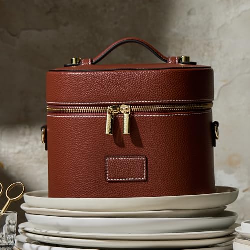 ETOILE - Oval Toiletry Case Ginger brown - Travel Makeup Bag Organizer with Shoulder Strap and Removable Divider - Image 5