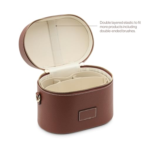 ETOILE - Oval Toiletry Case Ginger brown - Travel Makeup Bag Organizer with Shoulder Strap and Removable Divider - Image 4