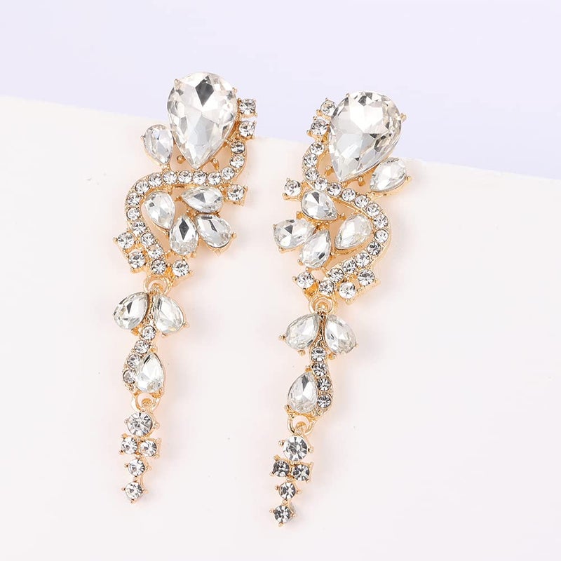 WanBigVa Bridal Wedding Earrings for Brides Bridesmaides Rhinestone Statement Drop Dangle Earrings Dangling Sparkly Crystal Long Chandelier Teardrop Earrings for Women Prom Party - Image 2