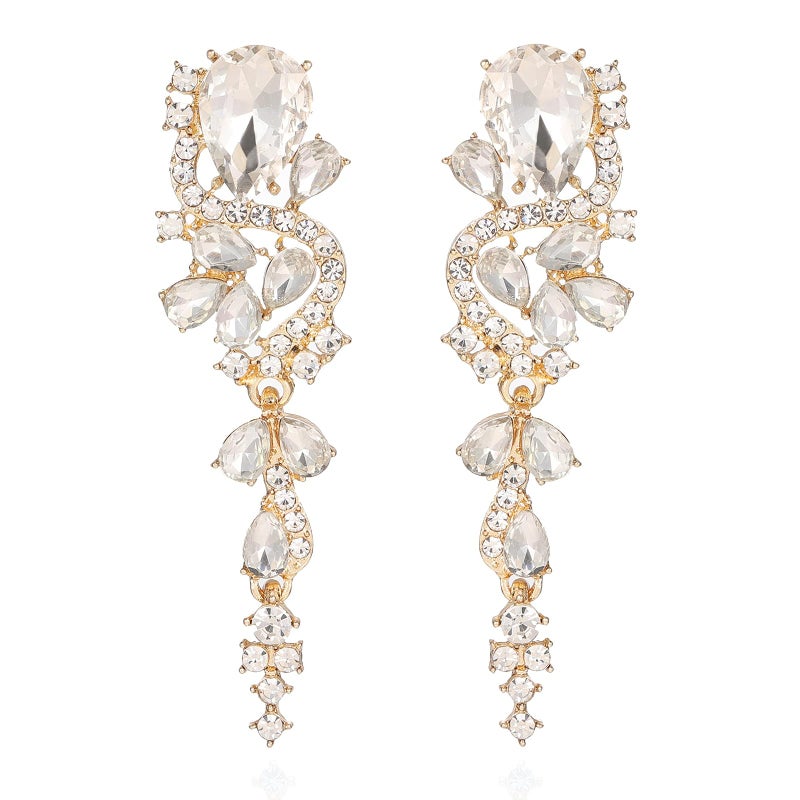 WanBigVa Bridal Wedding Earrings for Brides Bridesmaides Rhinestone Statement Drop Dangle Earrings Dangling Sparkly Crystal Long Chandelier Teardrop Earrings for Women Prom Party - Image 1