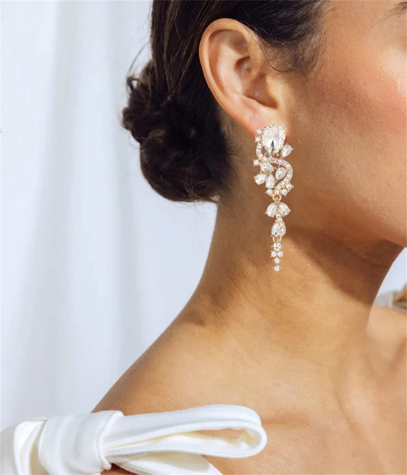 WanBigVa Bridal Wedding Earrings for Brides Bridesmaides Rhinestone Statement Drop Dangle Earrings Dangling Sparkly Crystal Long Chandelier Teardrop Earrings for Women Prom Party - Image 5