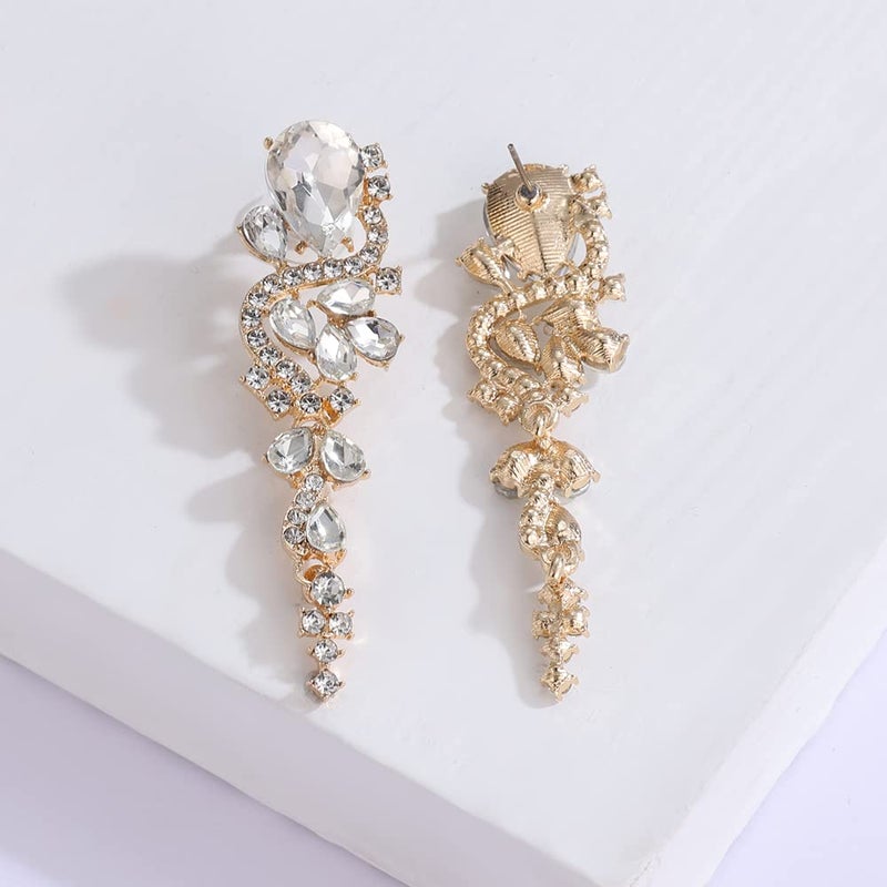 WanBigVa Bridal Wedding Earrings for Brides Bridesmaides Rhinestone Statement Drop Dangle Earrings Dangling Sparkly Crystal Long Chandelier Teardrop Earrings for Women Prom Party - Image 3
