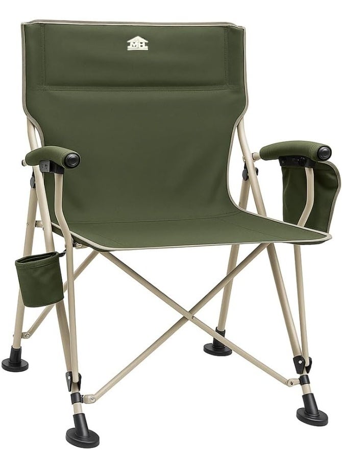 مالتي هوم فيرنيتشر كرسي تخييم قابل للطي من Multi Home Furniture - كرسي خارجي محمول مع حامل أكواب وجيوب جانبية - كرسي شاطئ قابل للطي مع مساند ذراع مبطنة ومسند ظهر مائل - مثالي للنزهات والرحلات والحديقة. - Image 1