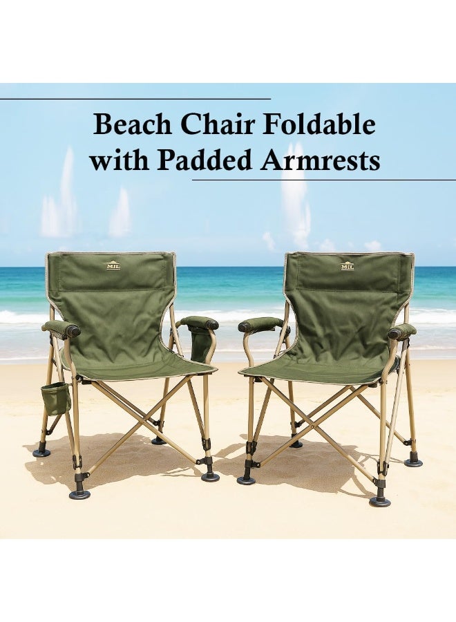 مالتي هوم فيرنيتشر كرسي تخييم قابل للطي من Multi Home Furniture - كرسي خارجي محمول مع حامل أكواب وجيوب جانبية - كرسي شاطئ قابل للطي مع مساند ذراع مبطنة ومسند ظهر مائل - مثالي للنزهات والرحلات والحديقة. - Image 3