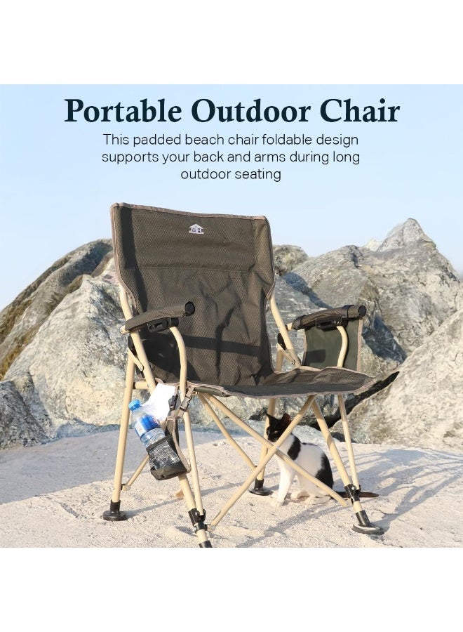 مالتي هوم فيرنيتشر كرسي تخييم قابل للطي من Multi Home Furniture - كرسي خارجي محمول مع حامل أكواب وجيوب جانبية - كرسي شاطئ قابل للطي مع مساند ذراع مبطنة ومسند ظهر مائل - مثالي للنزهات والرحلات والحديقة. - Image 5