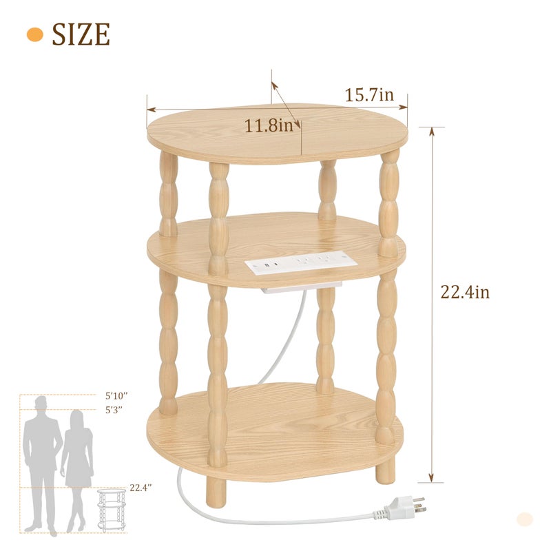 MaxSmeo End Table with Charging Station, Small Oval Side Table for Small Spaces, Modern Accent Table Night Stand with Charging Station for Living Room, Bedroom, Natural - Image 3