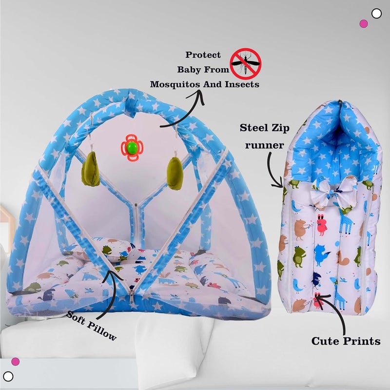 Kwitchy New Born Baby Bedding Set Combo of Play Gym Bed with Net Carry Bag Blue 06 Months 2PCS Set - Image 2