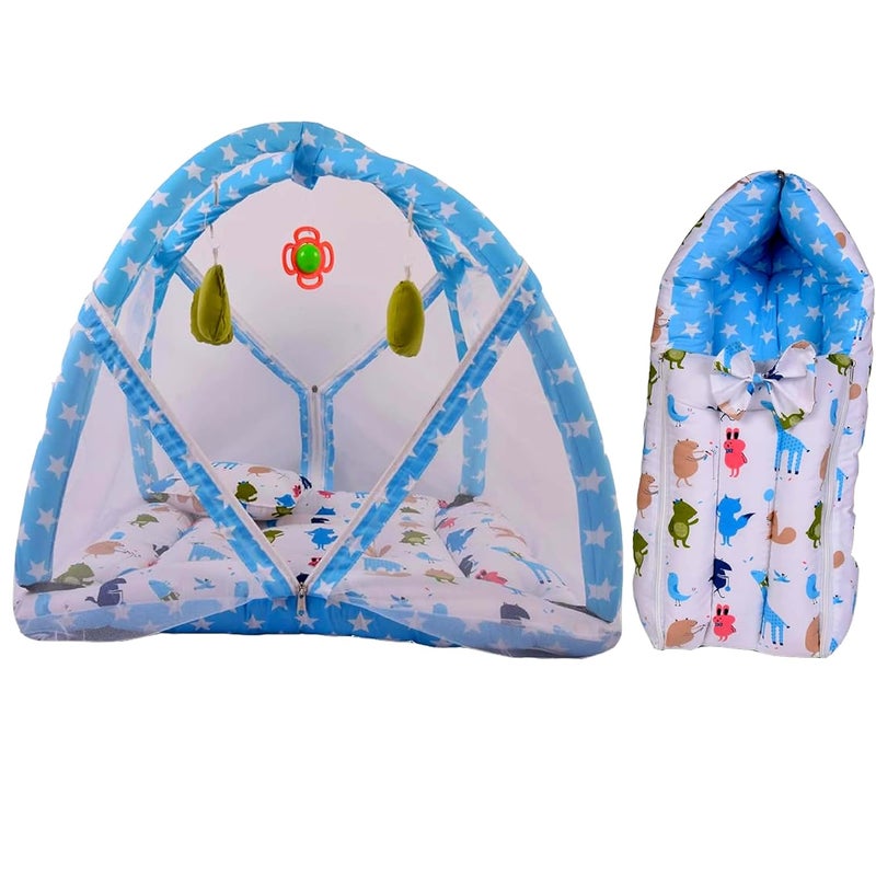 Kwitchy New Born Baby Bedding Set Combo of Play Gym Bed with Net Carry Bag Blue 06 Months 2PCS Set - Image 1
