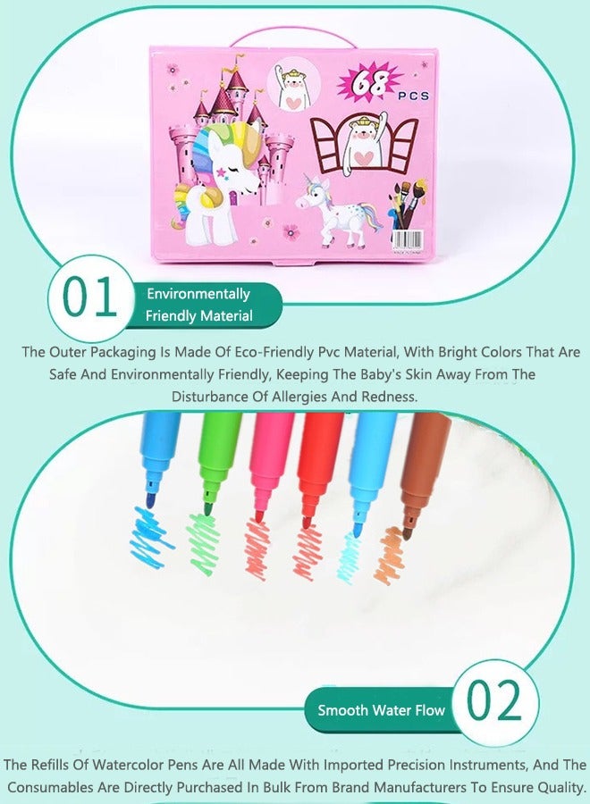 صحراء الواحة مجموعة فرش الرسم للأطفال من 68 قطعة، هدية لمهرجان الرسم، مجموعة أقلام تلوين وأقلام ألوان مائية - Image 5