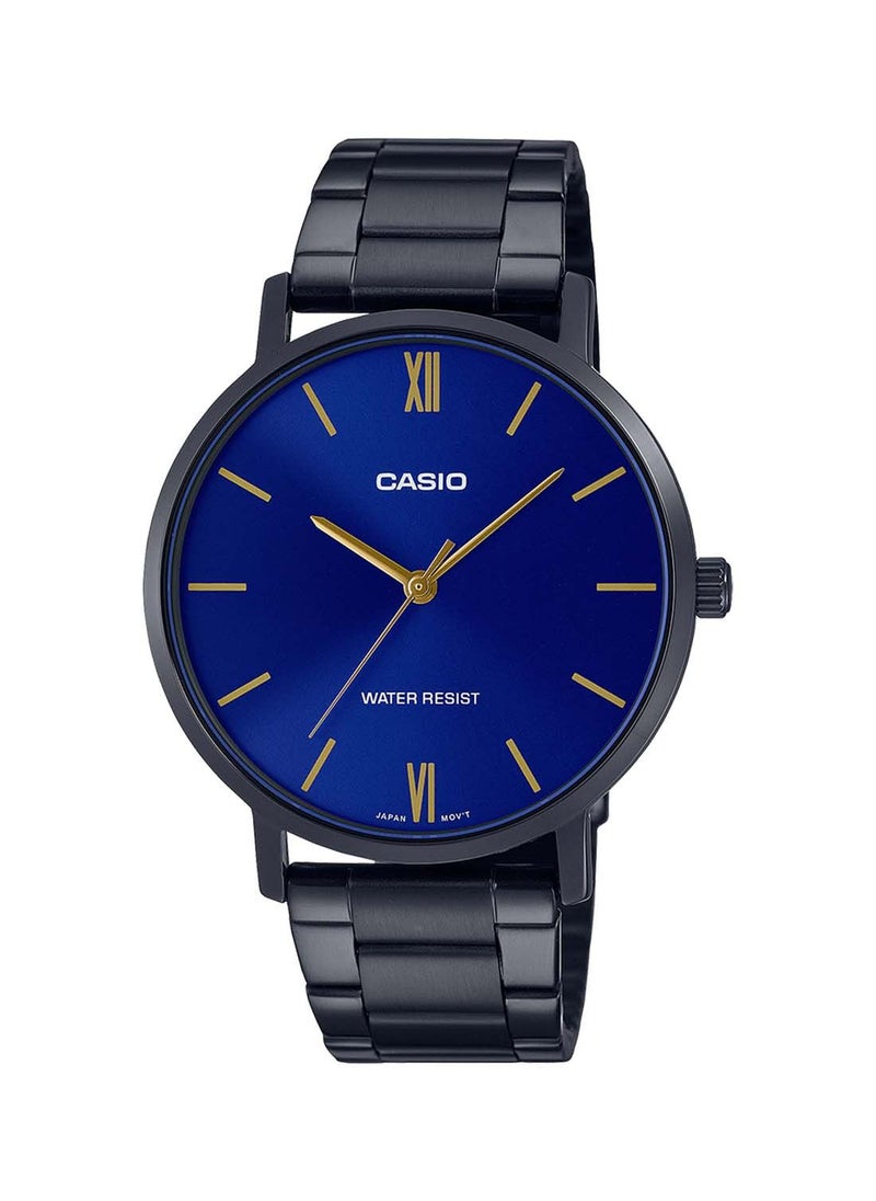 Analog Round Waterproof Wrist Watch With Stainless Steel MTP-VT01B-2BUDF