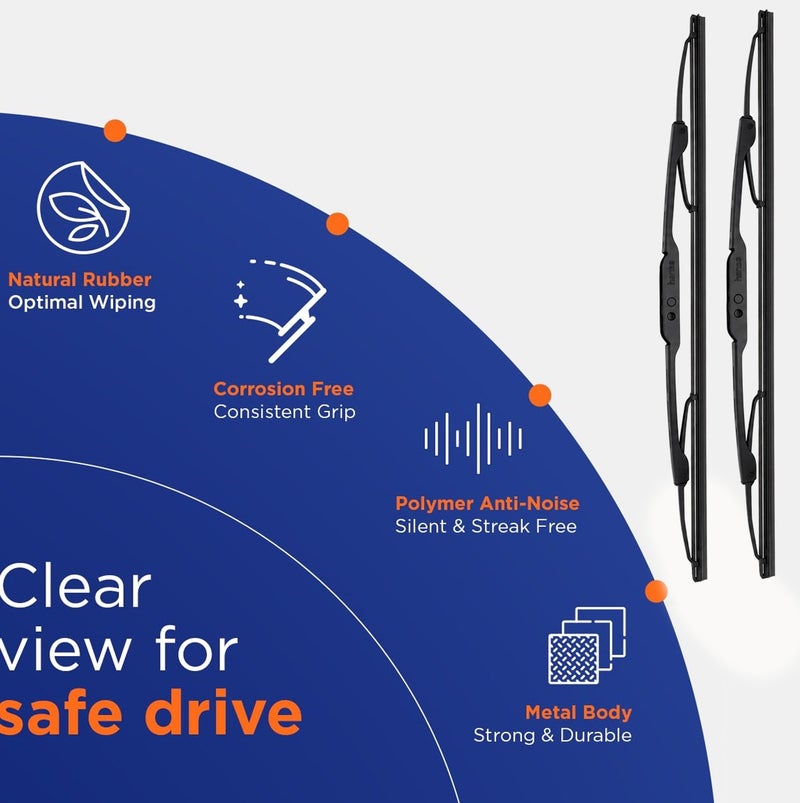 HANSA 22 Inch (560mm) Universal Car Windshield Wiper Blade Pair, Professional Grade Natural Rubber Wiper Blades, Streak Free Windshield Cleaning, All Season Rain Wiper, Metal Frame, Silent Wiping, Clear Visibility, Durable Replacement Blade for Cars, SUVs, Sedans, Purpose: Windshield Cleaning & Safe Driving Erpc WP 10046 . - Image 3