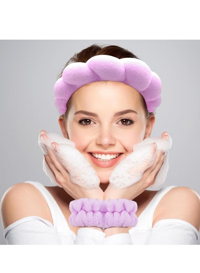 Spa Headband and Wristband Set, Terry Cloth Soft Puffy Hairband with Non-Slip Design for Facial Cleansing and Skincare - Image 2