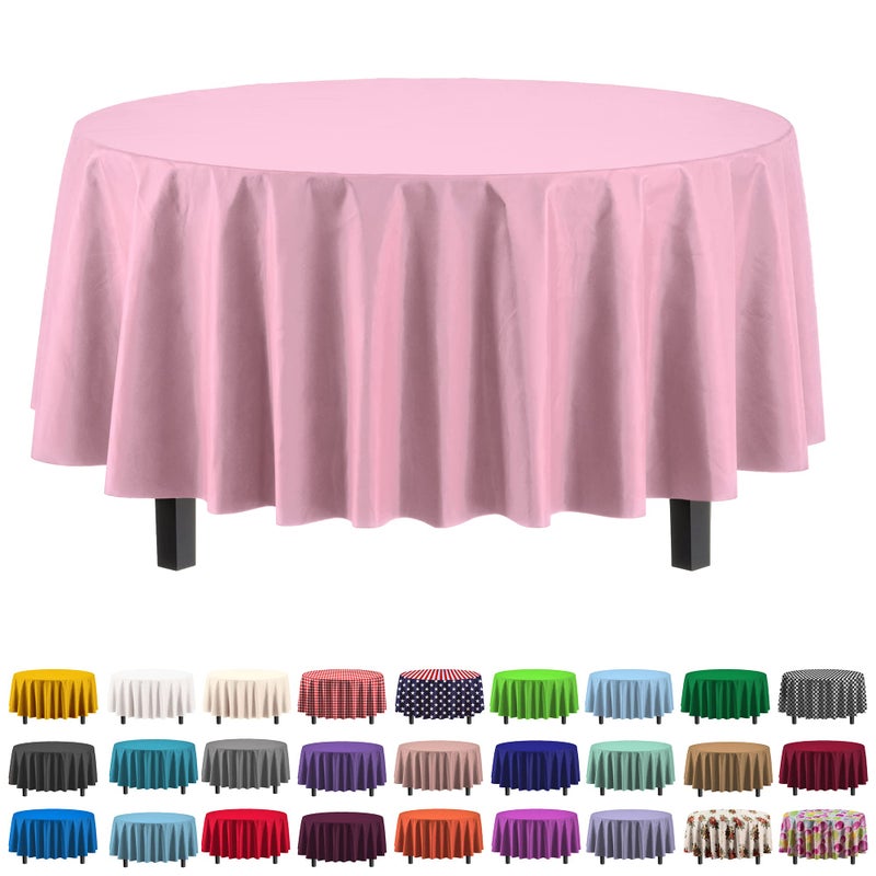 Exquisite 12-Pack Premium Plastic Tablecloth 84in. Round Table Cover - Pink - Image 1