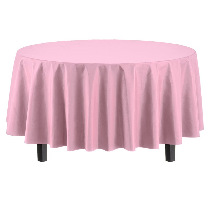 Exquisite 12-Pack Premium Plastic Tablecloth 84in. Round Table Cover - Pink - Image 2