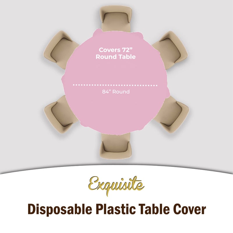 Exquisite 12-Pack Premium Plastic Tablecloth 84in. Round Table Cover - Pink - Image 4