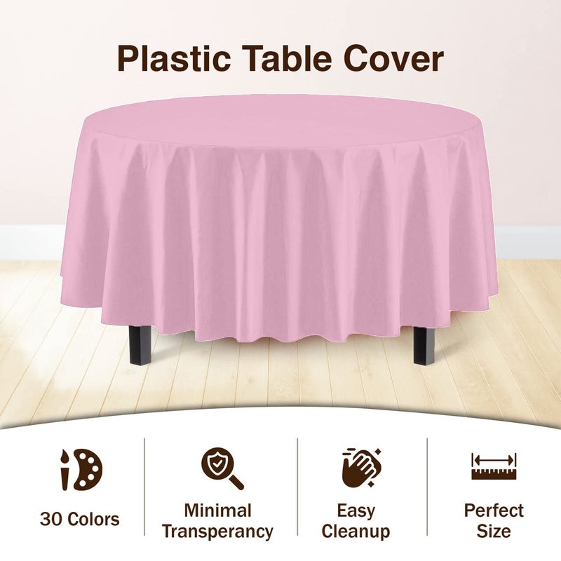 Exquisite 12-Pack Premium Plastic Tablecloth 84in. Round Table Cover - Pink - Image 3