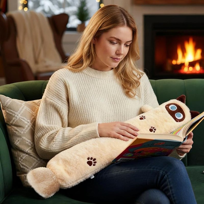 زجاجة ماء ساخن على شكل قط سيامي 1 لتر كاواي للضغط لتخفيف العضلات للتخييم مكان العمل - Image 5