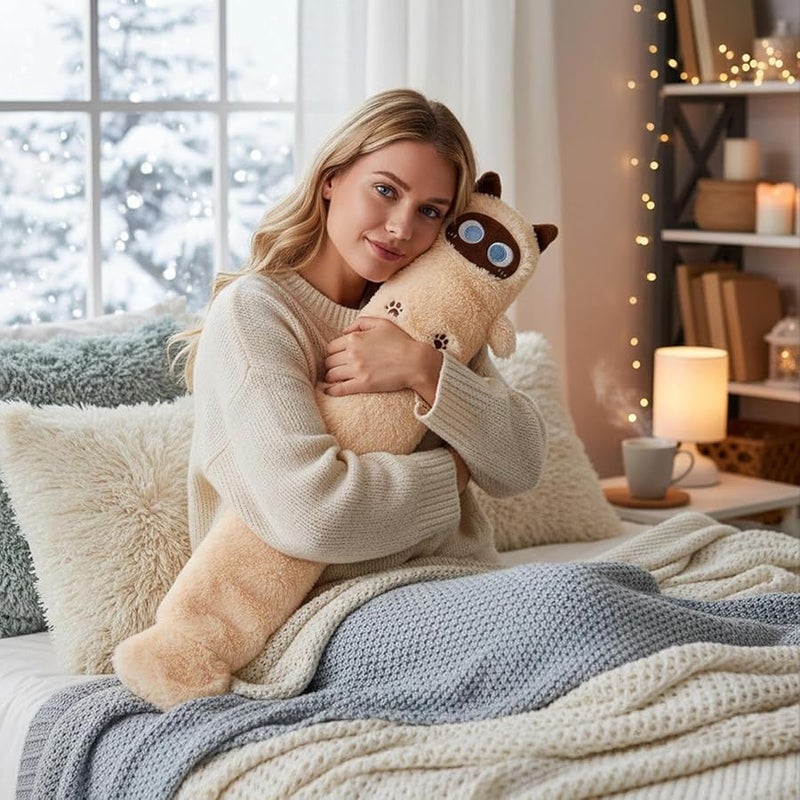 زجاجة ماء ساخن على شكل قط سيامي 1 لتر كاواي للضغط لتخفيف العضلات للتخييم مكان العمل - Image 4