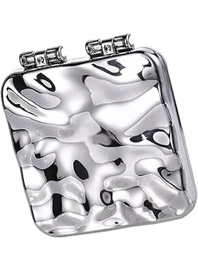 Double Sided Silver Electroplated Compact Pocket Makeup Mirror Portable Foldable Handheld - Image 1
