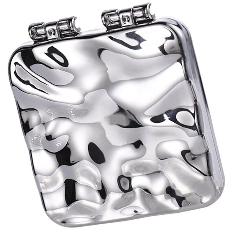 Double Sided Silver Electroplated Compact Pocket Makeup Mirror Portable Foldable Handheld - Image 2