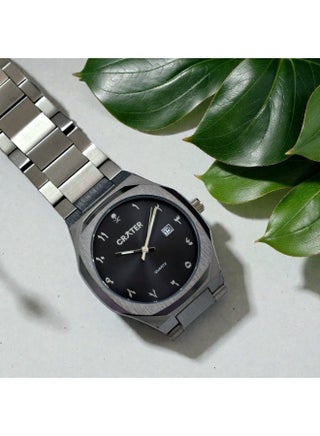 A luxurious men's set consisting of a regal stainless steel watch, a classic dial with date display, water resistance, prayer beads, a pen, and cufflinks. - view 2