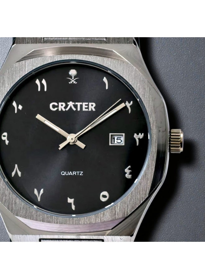 كريتر  طقم رجالي فاخر يتكون من ساعة تصميم ملكي من الستانلس ستيل، مينا كلاسيكي مع عرض التاريخ مقاومة للماء وسبحة وقلم وازرار اكمام - Image 3