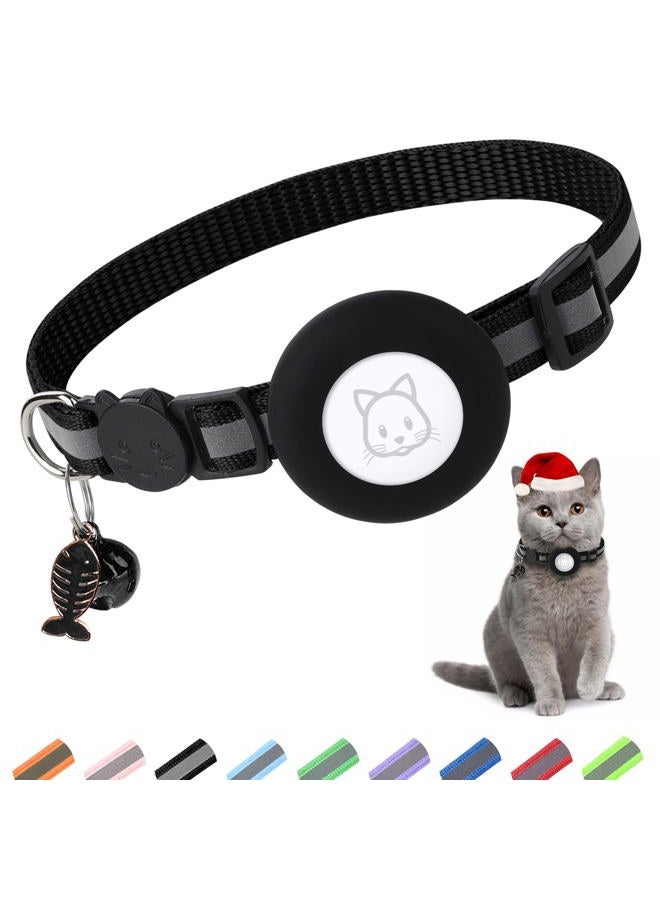 SimpleThings Airtag Cat Collar, Air tag Cat Collar with Bell and Safety Buckle in 3/8" Width, Reflective Collar with Waterproof Airtag Holder Compatible with Apple Airtag for Cat Dog Kitten Puppy (Black) - Image 1
