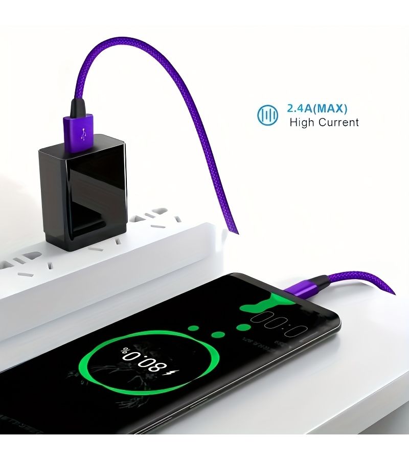كابل USB-C إلى USB-C منسوج، شحن سريع بقدرة 60 واط، طول 6.6 قدم، لون أرجواني، متين - Image 5