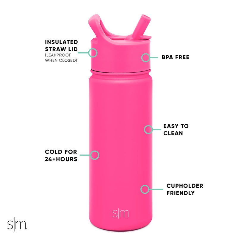 Simple Modern Kids Water Bottle with Straw Lid Vacuum Insulated Stainless Steel Metal Thermos Bottles | Reusable Leak Proof BPA-Free Flask for School | Summit Collection | 18oz, Raspberry Vibes - Image 2
