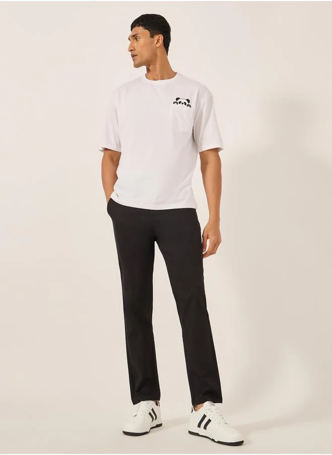 Styli Solid Mid Rise Slim Fit Cotton Chinos