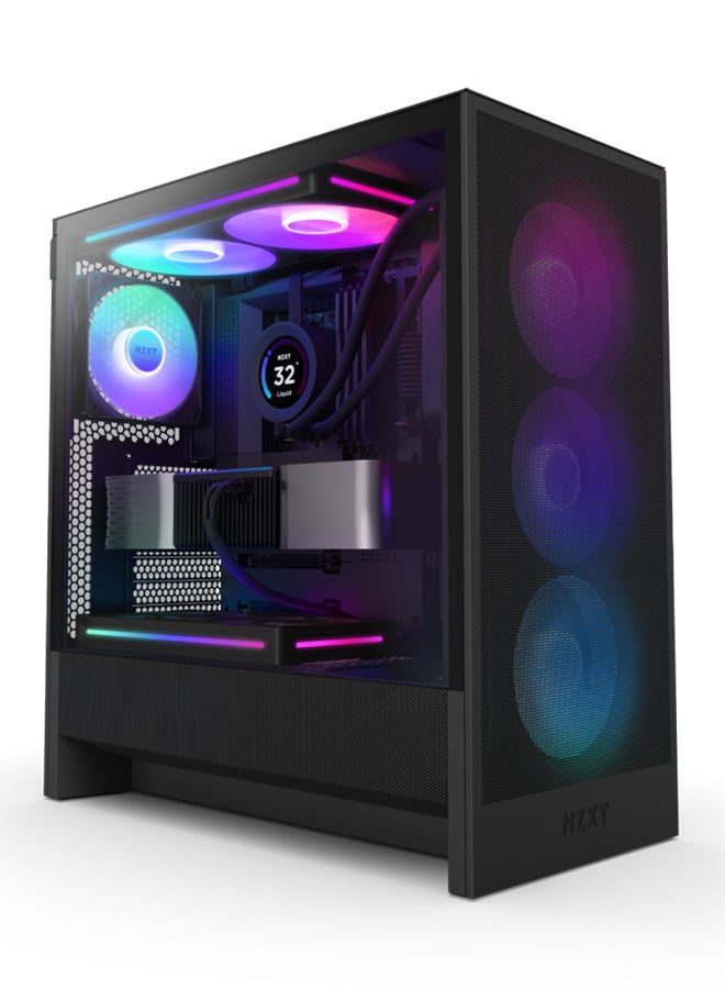 H5 Flow RGB Black Mid-Tower ATX Case, High Airflow Mesh Design, Tempered Glass, 2x 120mm RGB Fans, Up to 360mm Radiator Support, USB 3.2 Type-C & Type-A Ports, Cable Management System, Tool-less Panels, 2.5” & 3.5” Drive Bays, Black | CC-H52FB-R1