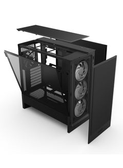 NZXT H5 Flow RGB Black Mid-Tower ATX Case, High Airflow Mesh Design, Tempered Glass, 2x 120mm RGB Fans, Up to 360mm Radiator Support, USB 3.2 Type-C & Type-A Ports, Cable Management System, Tool-less Panels, 2.5” & 3.5” Drive Bays, Black | CC-H52FB-R1  - Image 4