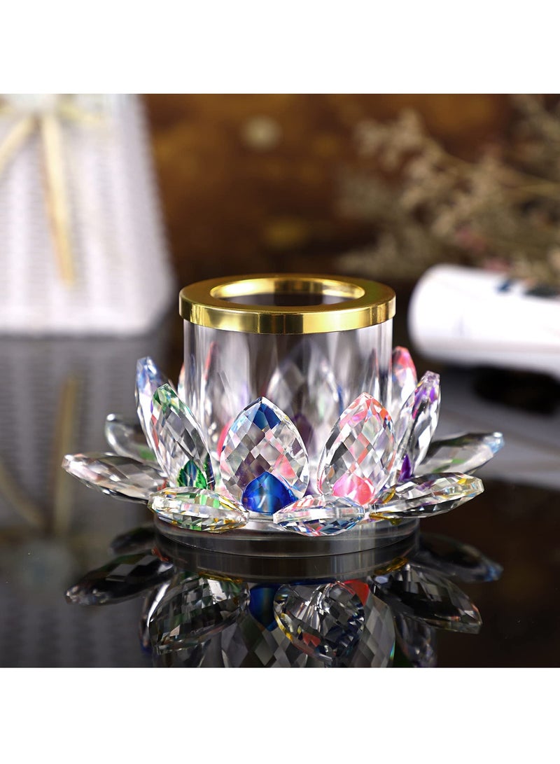 كاست ويف Colorful Crystal Lotus Tealight Candle Holder Votive Candle Stand with Glass Cover, Glass Lotus Petal Tea Light Holder Lotus Flower Pillar Candle Lamp Candle Centerpiece for Dining Table Altar - Image 4
