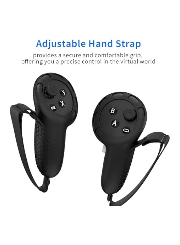 بروماس غطاء حماية لملحقات Quest 3: غطاء وجه الواقع الافتراضي من السيليكون، غطاء مقابض وحدة التحكم، غطاء واقي لعصا التحكم لـ Quest 3 (أسود) - Image 5