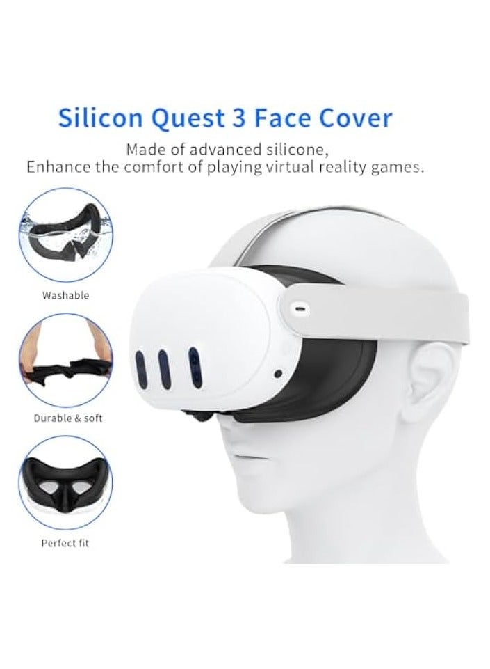 بروماس غطاء حماية لملحقات Quest 3: غطاء وجه الواقع الافتراضي من السيليكون، غطاء مقابض وحدة التحكم، غطاء واقي لعصا التحكم لـ Quest 3 (أسود) - Image 4
