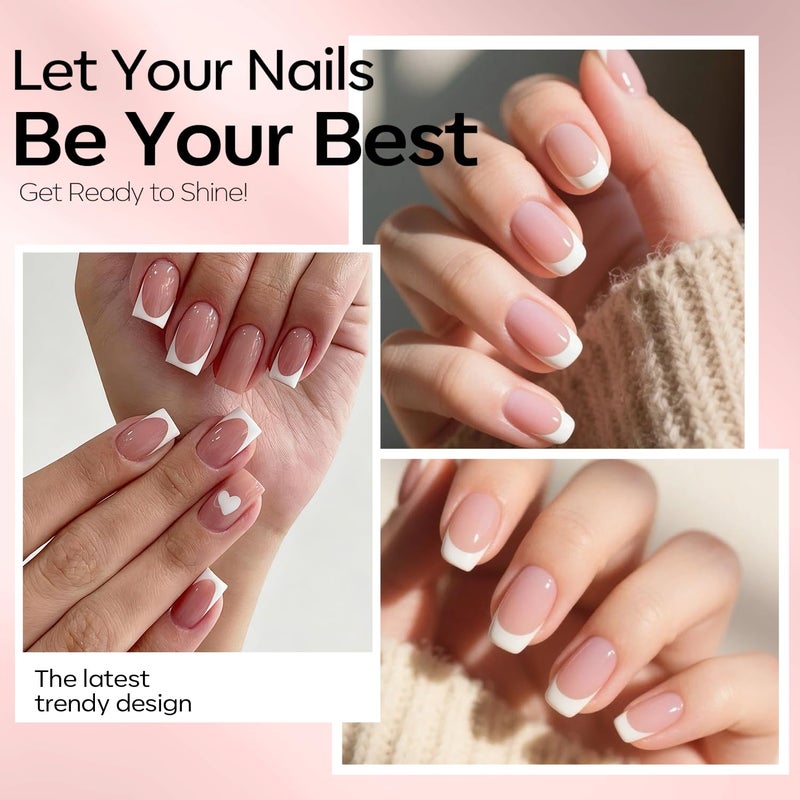 modelones French Manicure Kit, French Tip Gel Nail Polish Set with French Tip Nail Stamp and Silver Gold Stickers Jelly Nude White Pink Sheer 4 Colors, Valentine Day New Year Nail Art Tool Gift - Image 2