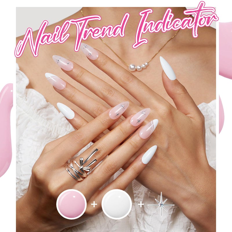 modelones French Manicure Kit, French Tip Gel Nail Polish Set with French Tip Nail Stamp and Silver Gold Stickers Jelly Nude White Pink Sheer 4 Colors, Valentine Day New Year Nail Art Tool Gift - Image 4