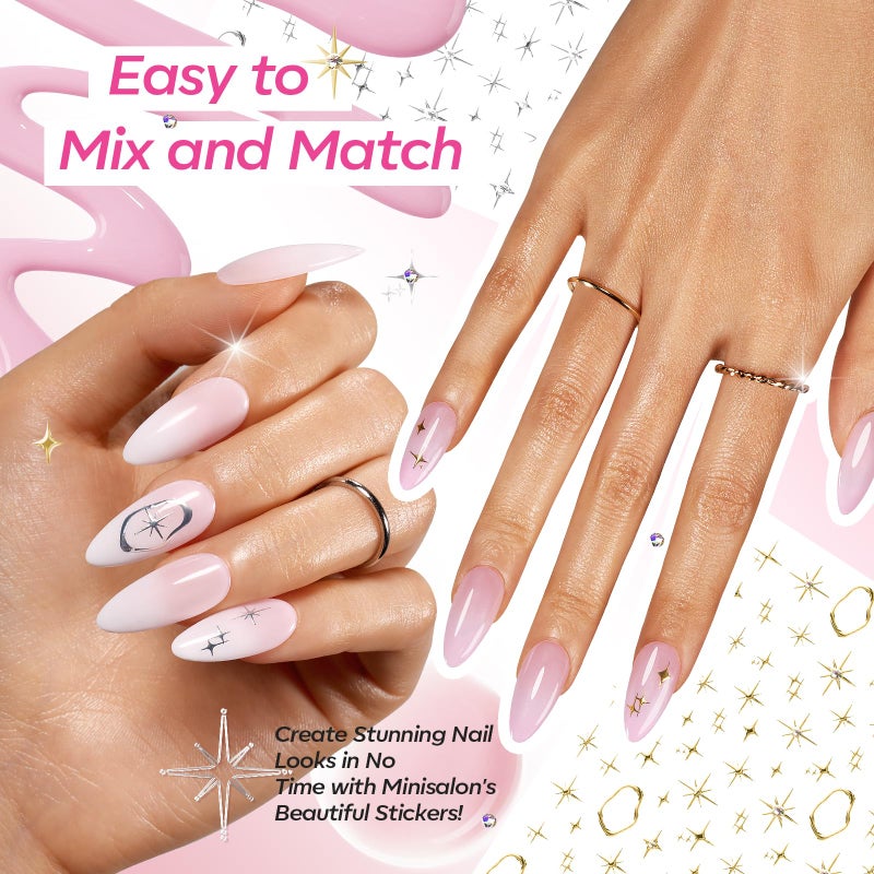 modelones French Manicure Kit, French Tip Gel Nail Polish Set with French Tip Nail Stamp and Silver Gold Stickers Jelly Nude White Pink Sheer 4 Colors, Valentine Day New Year Nail Art Tool Gift - Image 5