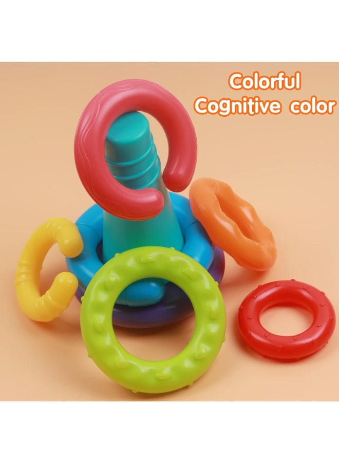 حديقة الألعاب لعبة حلقات التكديس القوس قزح 7 قطع للأطفال – لعبة حسية تعليمية مونتيسوري للأطفال الرضع والأطفال من 6 إلى 18 شهرًا - Image 4