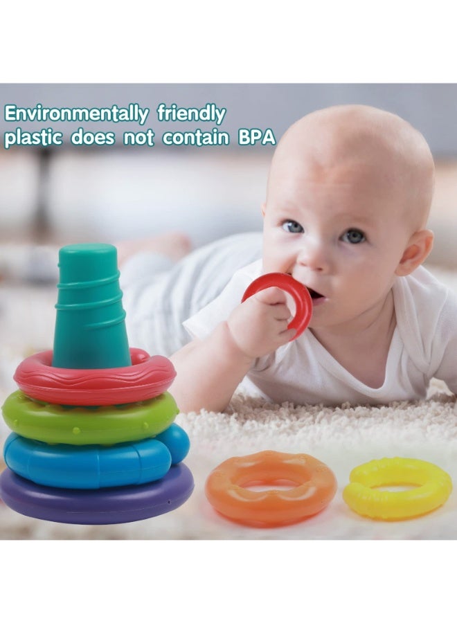 حديقة الألعاب لعبة حلقات التكديس القوس قزح 7 قطع للأطفال – لعبة حسية تعليمية مونتيسوري للأطفال الرضع والأطفال من 6 إلى 18 شهرًا - Image 3
