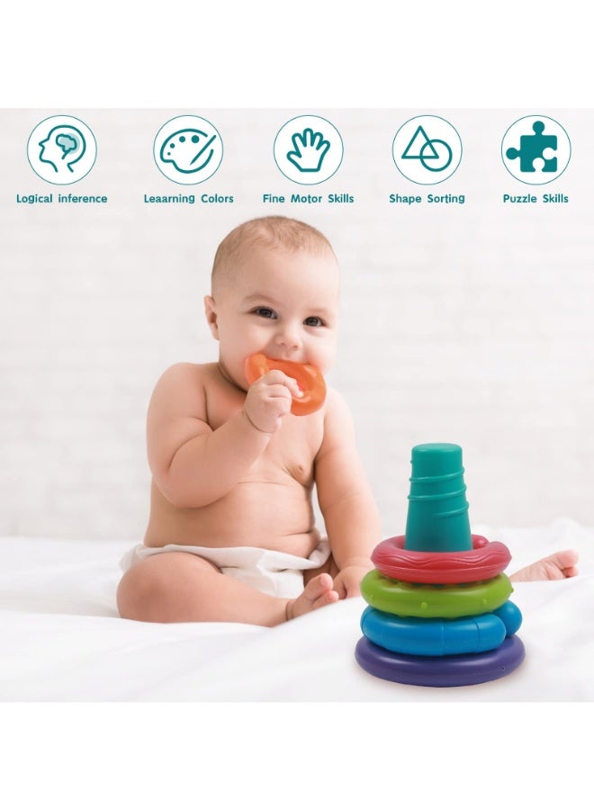 حديقة الألعاب لعبة حلقات التكديس القوس قزح 7 قطع للأطفال – لعبة حسية تعليمية مونتيسوري للأطفال الرضع والأطفال من 6 إلى 18 شهرًا - Image 2