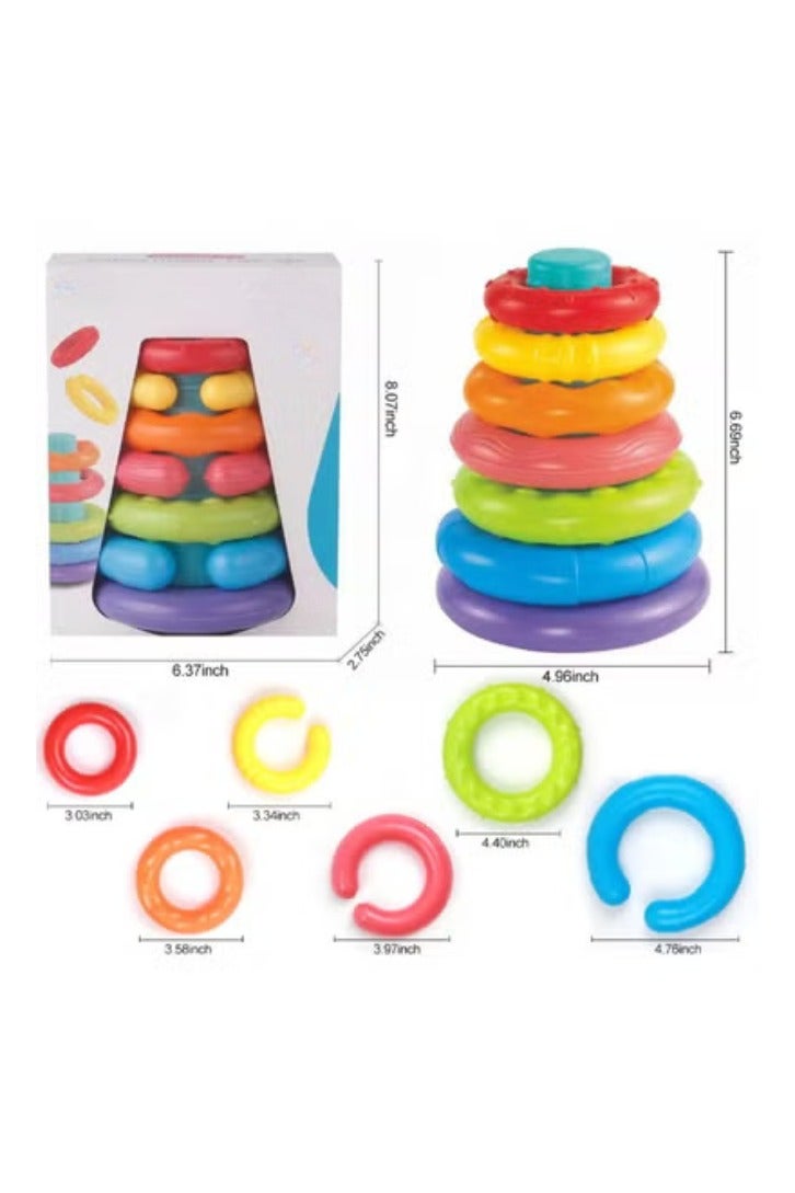 حديقة الألعاب لعبة حلقات التكديس القوس قزح 7 قطع للأطفال – لعبة حسية تعليمية مونتيسوري للأطفال الرضع والأطفال من 6 إلى 18 شهرًا - Image 5