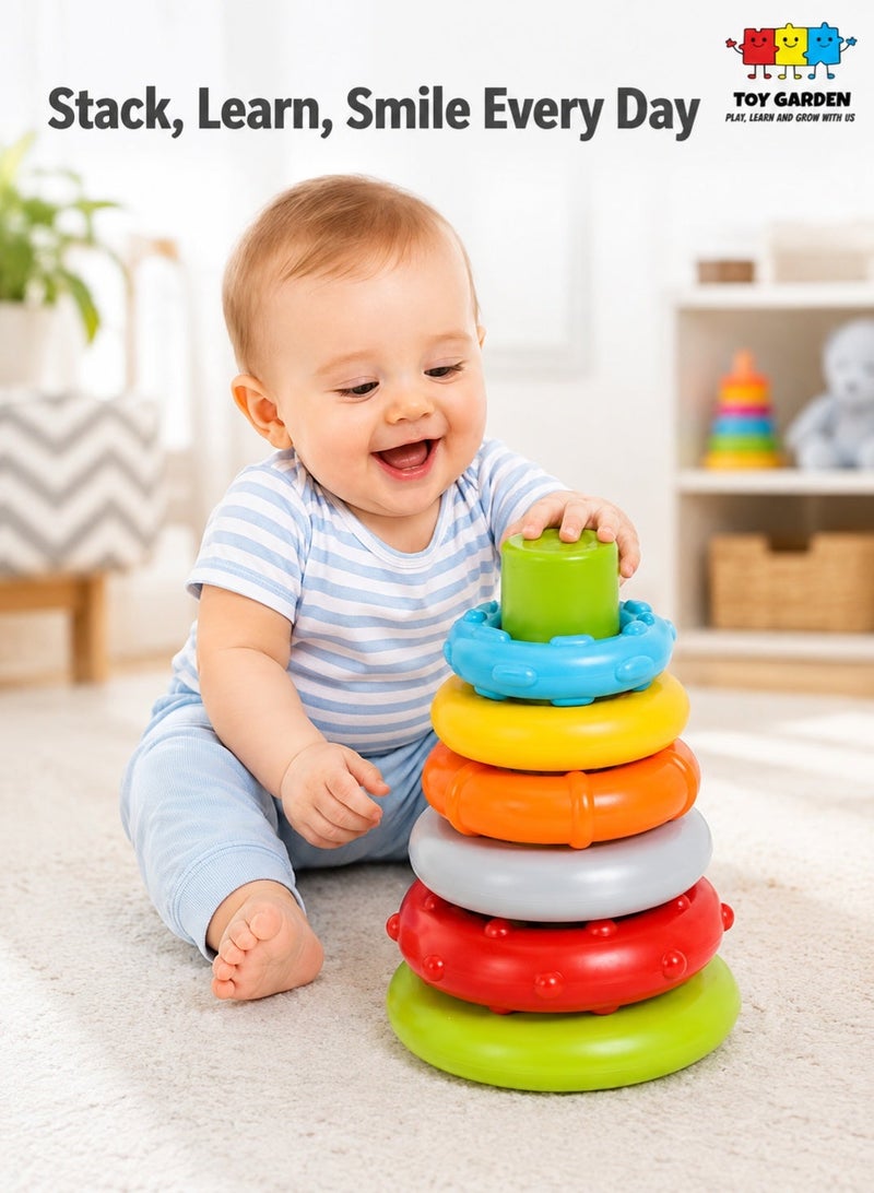 TOY GARDEN 7 Pcs Rainbow Stacking Rings Soft Baby Toys – Montessori Sensory Educational Toy for Infants, Toddlers 6-18 Months, 1 Year Old Boys & Girls - Image 1