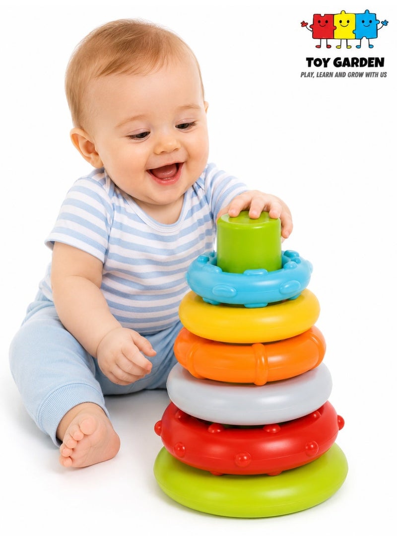 TOY GARDEN 7 Pcs Rainbow Stacking Rings Soft Baby Toys – Montessori Sensory Educational Toy for Infants, Toddlers 6-18 Months, 1 Year Old Boys & Girls - Image 2